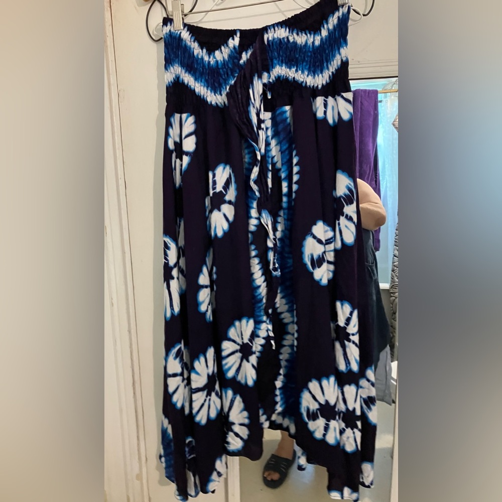 Blue and White Tie-Dye Maxi Skirt Plus